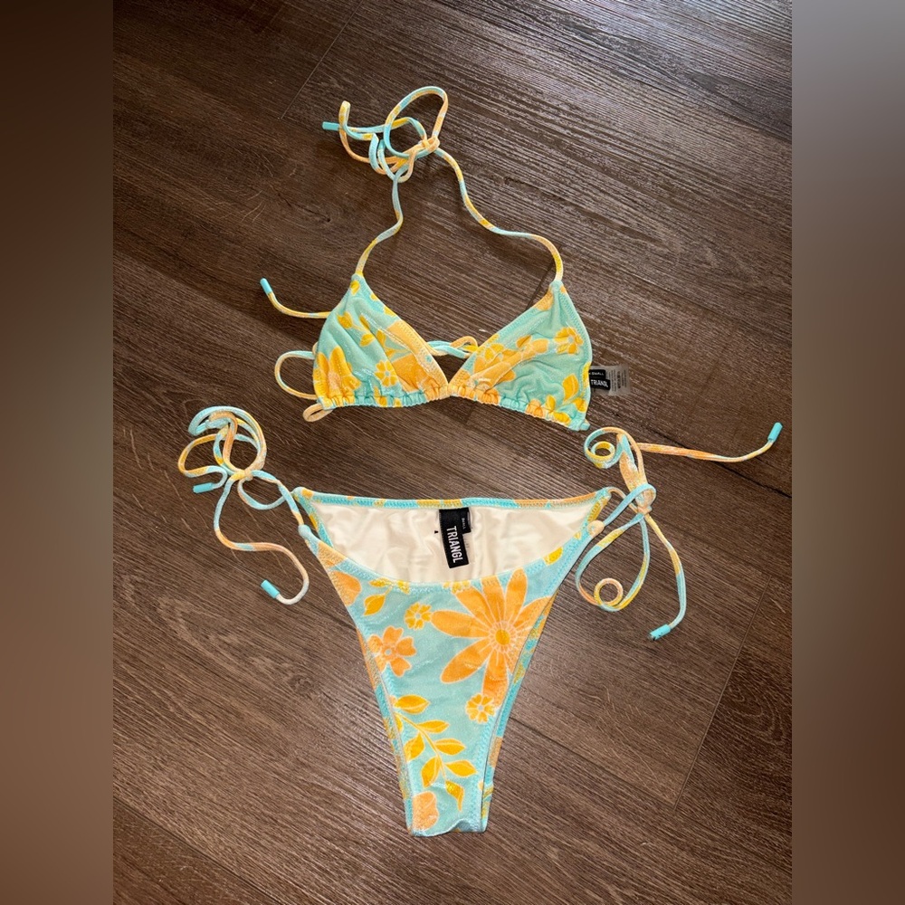 Triangl Swimwear Aqua & Yellow Floral Tie Bikini